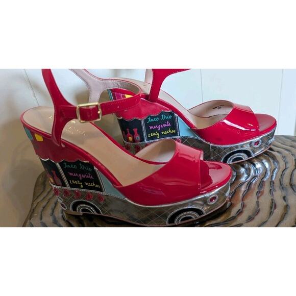KATE SPADE TACO TRUCK DORA WEDGE ESPADRILLE PLATFORM SANDAL RED PATENT 6M - Picture 4 of 13